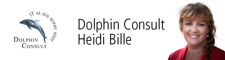 Dolphin Consult logo og billede af Heidi Bille